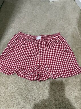 Women's Red Gingham Ruffle Hem Shorts
